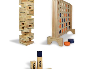 Paquete de juegos de jardín para toda la familia: Jenga gigante / Conecta 4 gigante / Kubb