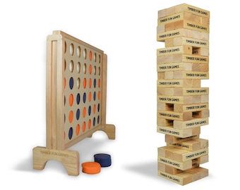 Paquete de Jenga gigante y Conecta 4 gigante con bolsas de transporte / ¡Envío gratis! / Juegos familiares para jardín y césped