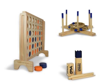 Paquete de juegos familiares al aire libre: Conecta 4 gigante / Kubb / Lanzamiento de aros y quoits gigantes
