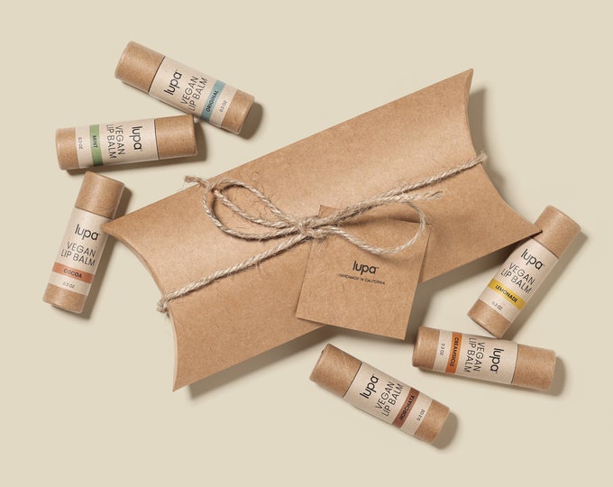 Vegan Lip Balm Gift Set (6-Pack) - Organic Ingredients, Gluten-Free, No Preservatives or Additives, Plastic-Free, Biodegradable, Handmade.