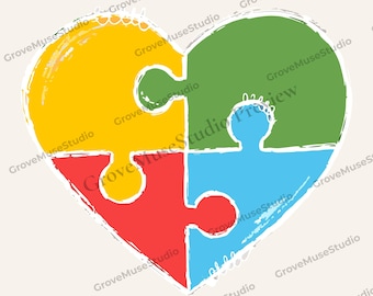 Autism Puzzle Heart SVG PNG, Autism Awareness Cricut Cut File, Digital Download