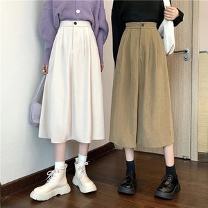 Women Korean Vintage Corduroy Pleated Skirt Thick Autumn | Etsy