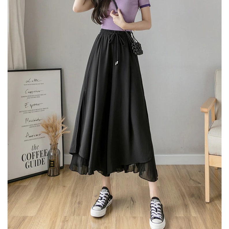 New Style Casual Solid Pleated Chiffon Wide Leg Pants Fashion - Etsy