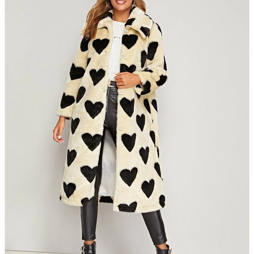 Women Warm Faux Fur Coat Women Heart Pattern Long Turn Down - Etsy