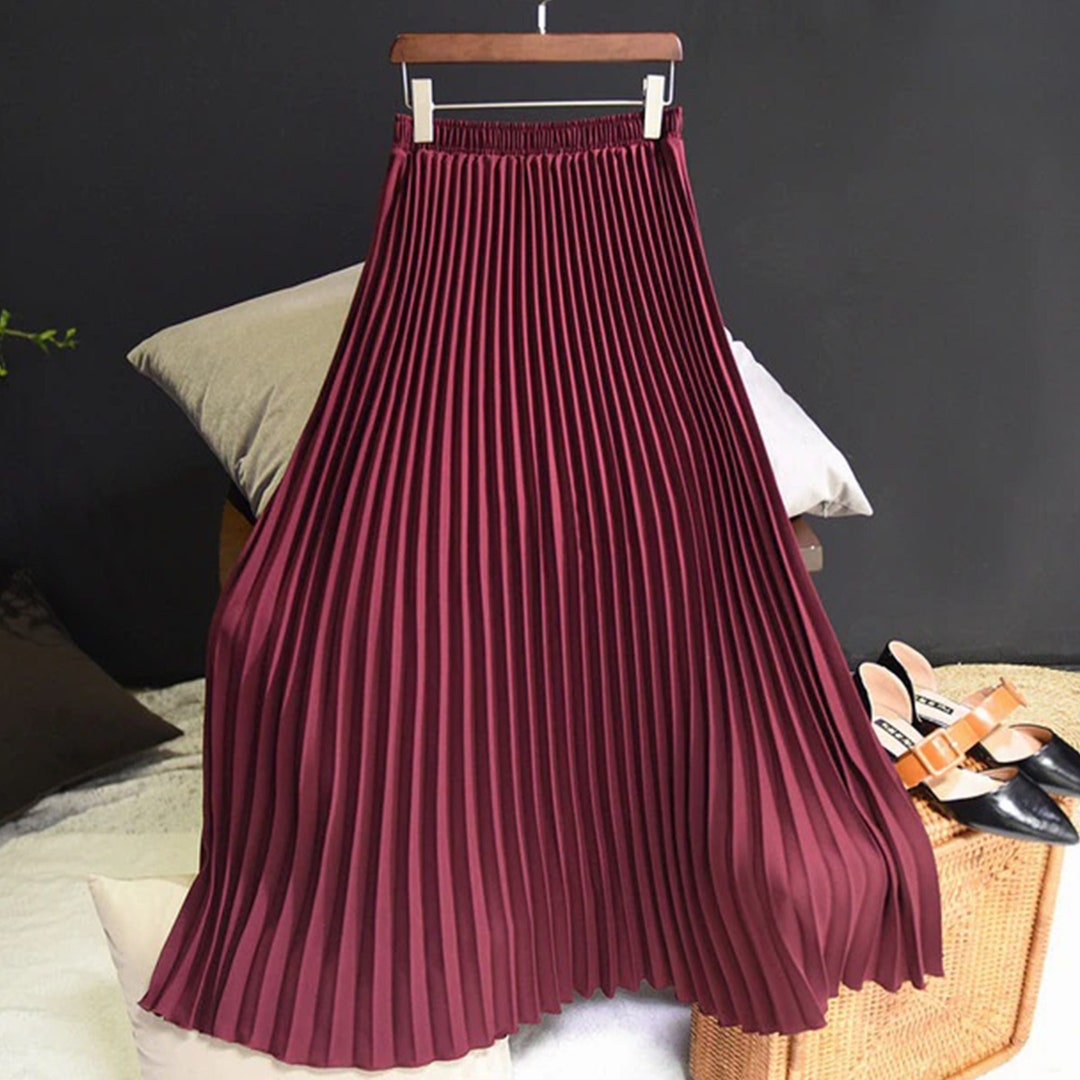 Womens Vintage Pleated Midi Long Skirt Female Korean Casual - Etsy