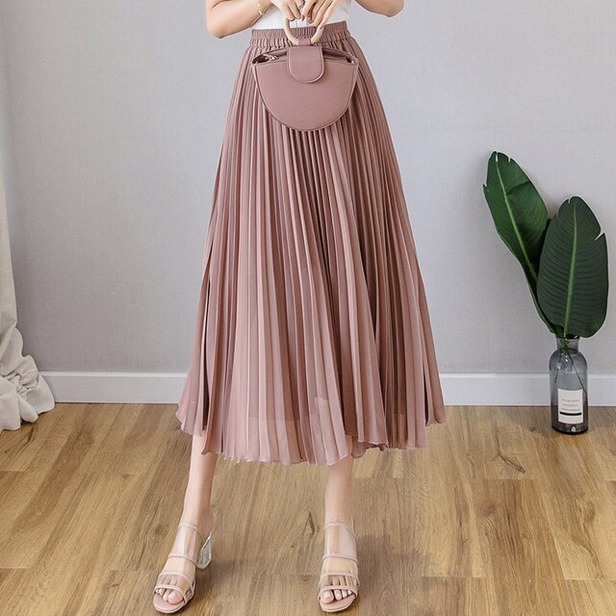 Chiffon Korean Skirts Women's Solid Color Pleated Summer - Etsy