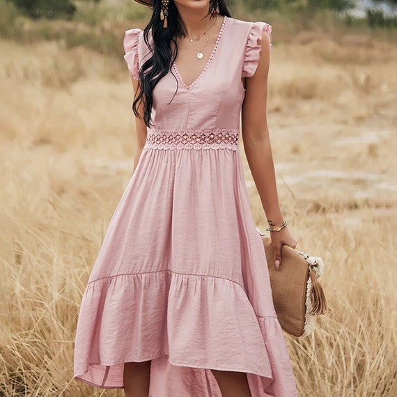 pink sleeveless midi dress