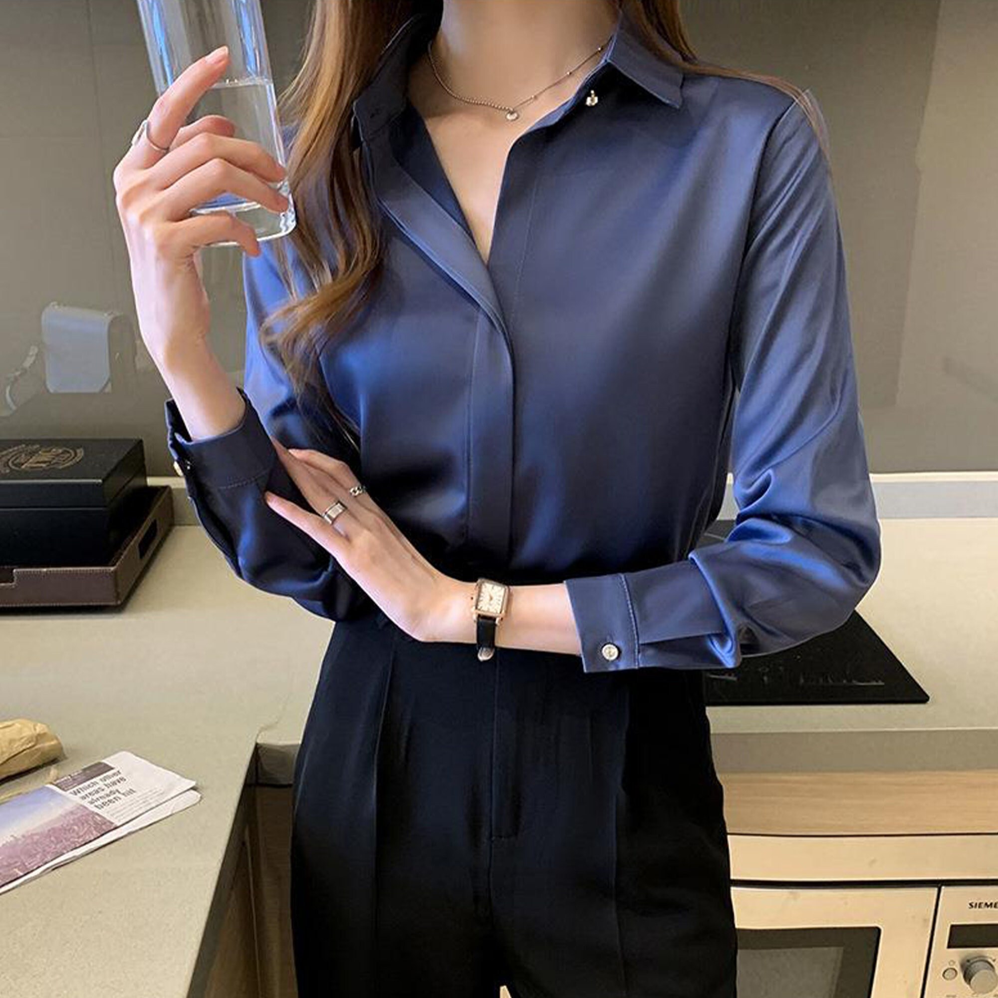 satin royal blue shirt