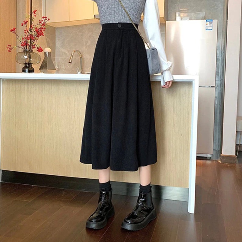 Women Korean Vintage Corduroy Pleated Skirt Thick Autumn - Etsy