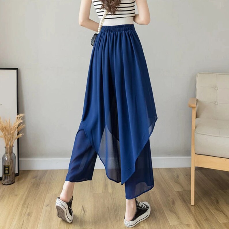 Women Korean Chiffon Skirt Pant Wild Irregular Korean - Etsy