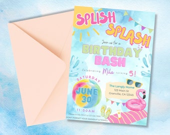 Pool Party Invitation, Kid's Birthday Party Invitation, Summer Party, Make A Splash, Digital Invitation, Fun In The Sun, Summer Birthday
