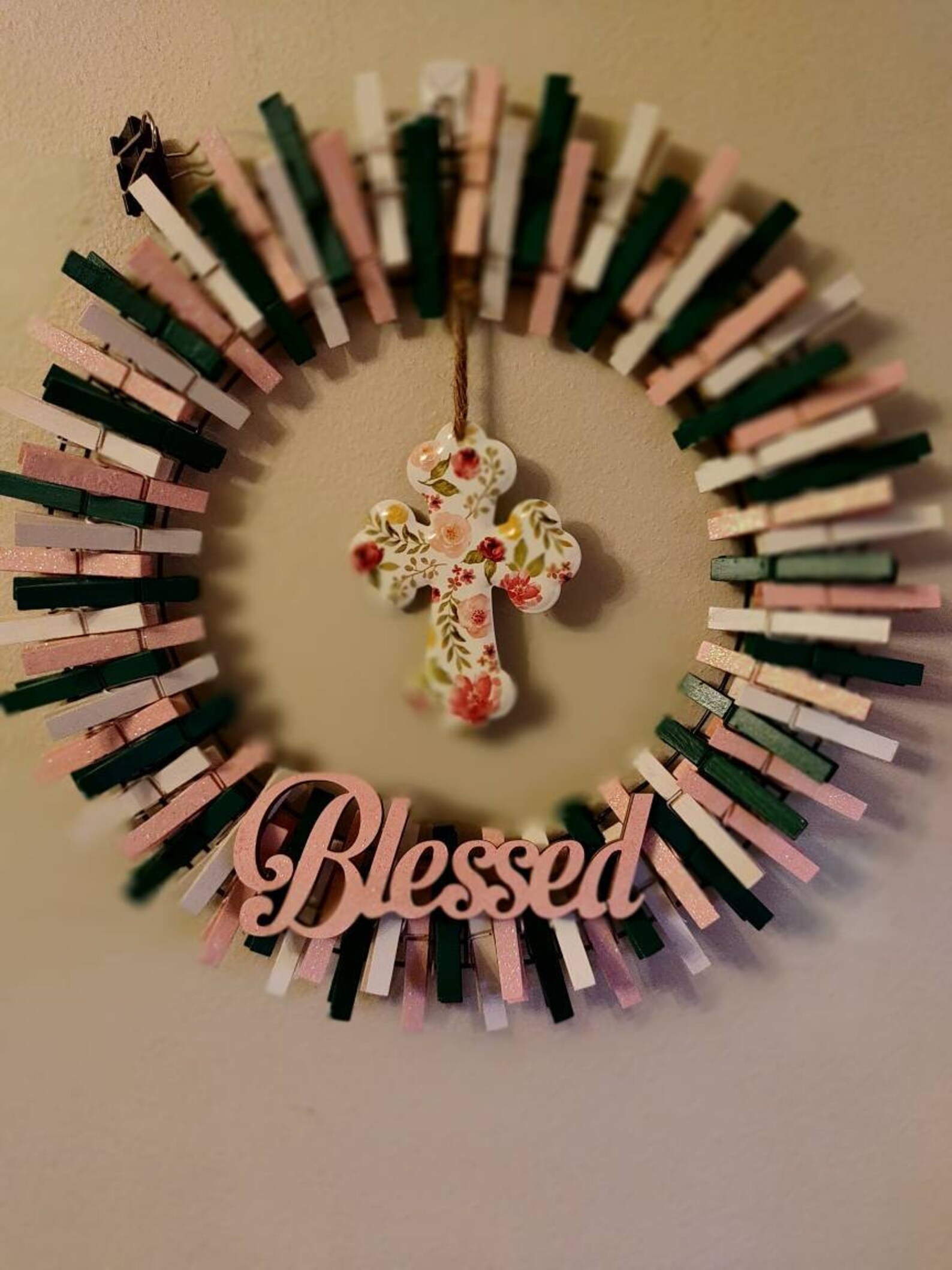 Blessed cross clothespin wreath. | Etsy