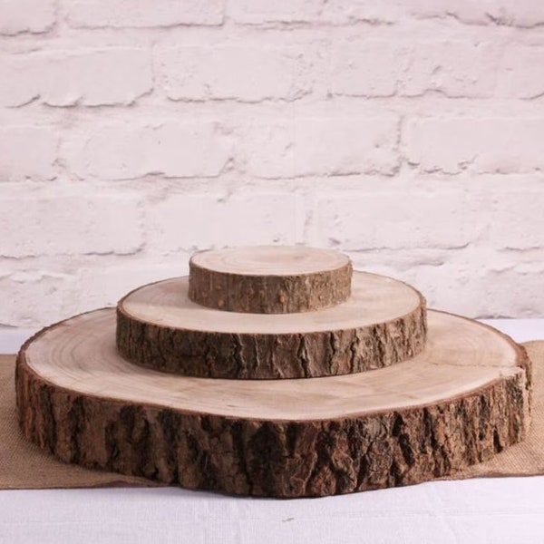 Wedding Cake Stand. Wooden Log Slab. Rustic Wood Display. Natural Table centrepiece charger. Candle decor Various sizes