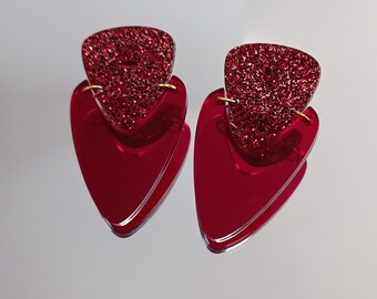 Boucles d'oreilles acrylique paillettes glitter rouge translucide