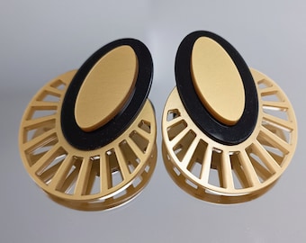Boucles d'oreilles néo retro chic vintage  acrylique doré satin noir gloss
