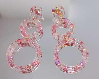 Long acrylic round earring with holographic glitter, color of your choice