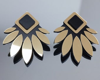 Boucles d'oreilles élégantes acrylique noir mat et miroir or