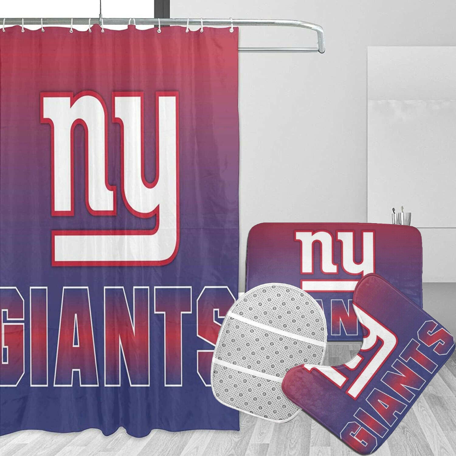 New York Giants 4PCS Bathroom Rugs Set Shower Curtain Bath Mat Etsy