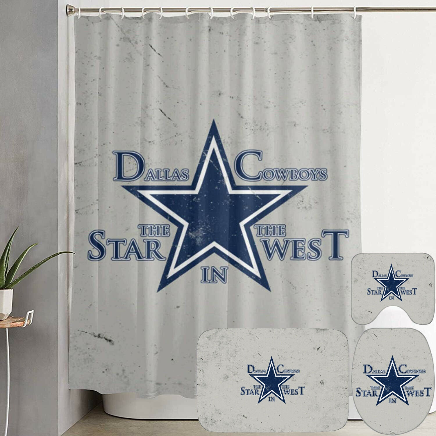 Dallas Cowboys Shower Curtain Bath Mat Toilet Lid Cover 4PCS Etsy