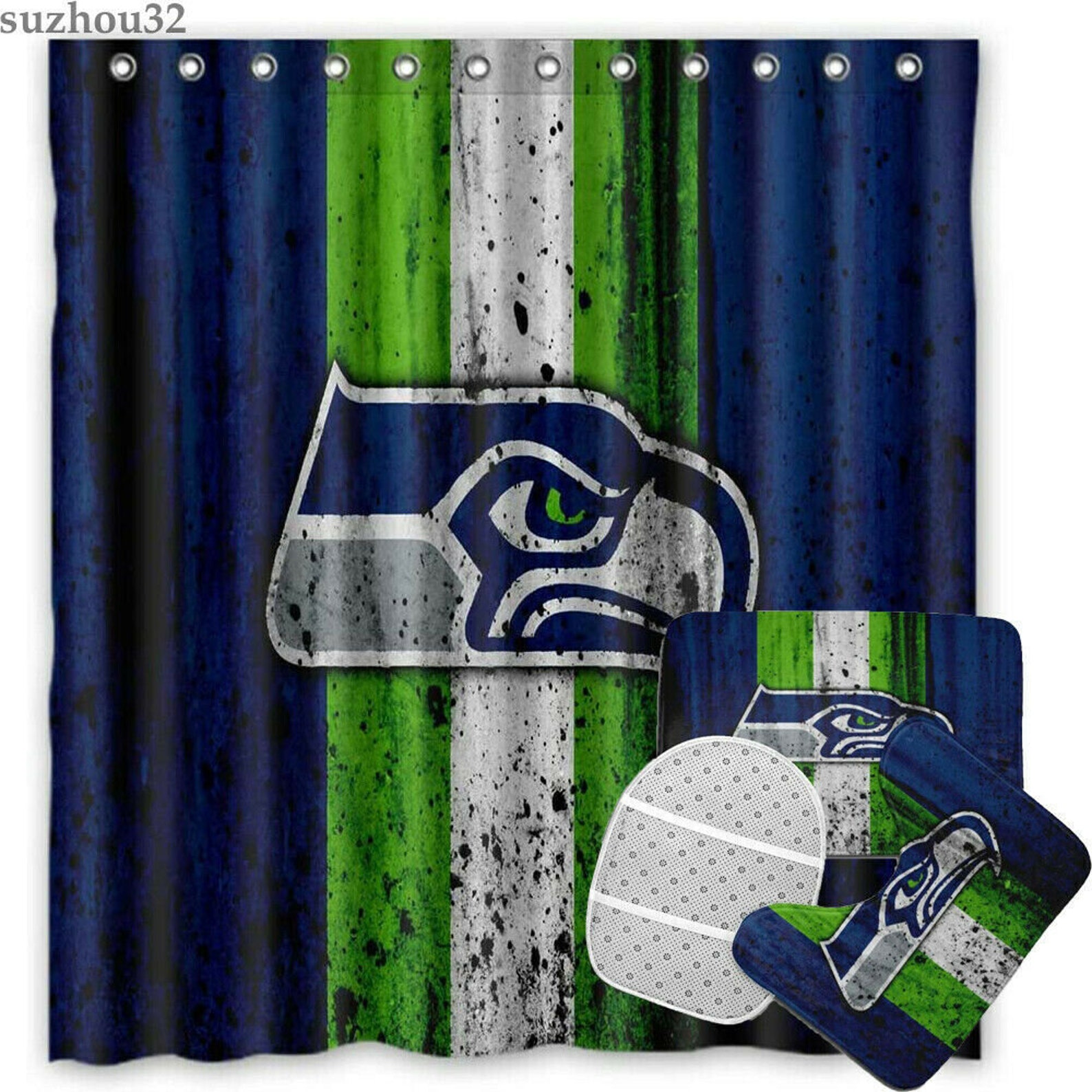 Seattle Seahawks Shower Curtain Nonslip Bathroom Rugs Set Etsy
