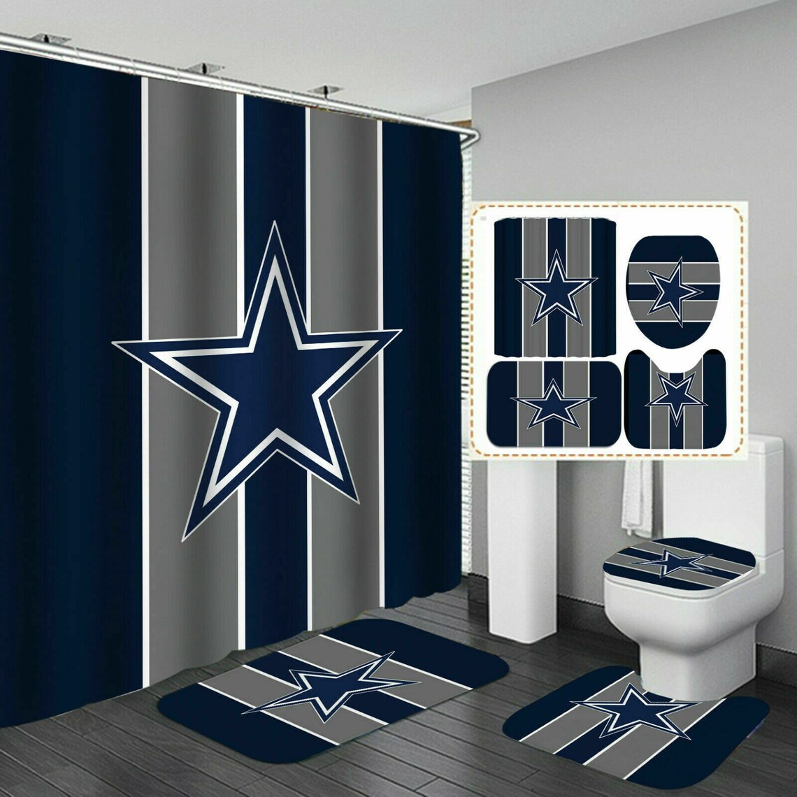 Dallas Cowboys Bathroom Rug Shower Curtain Bath Mat Toilet