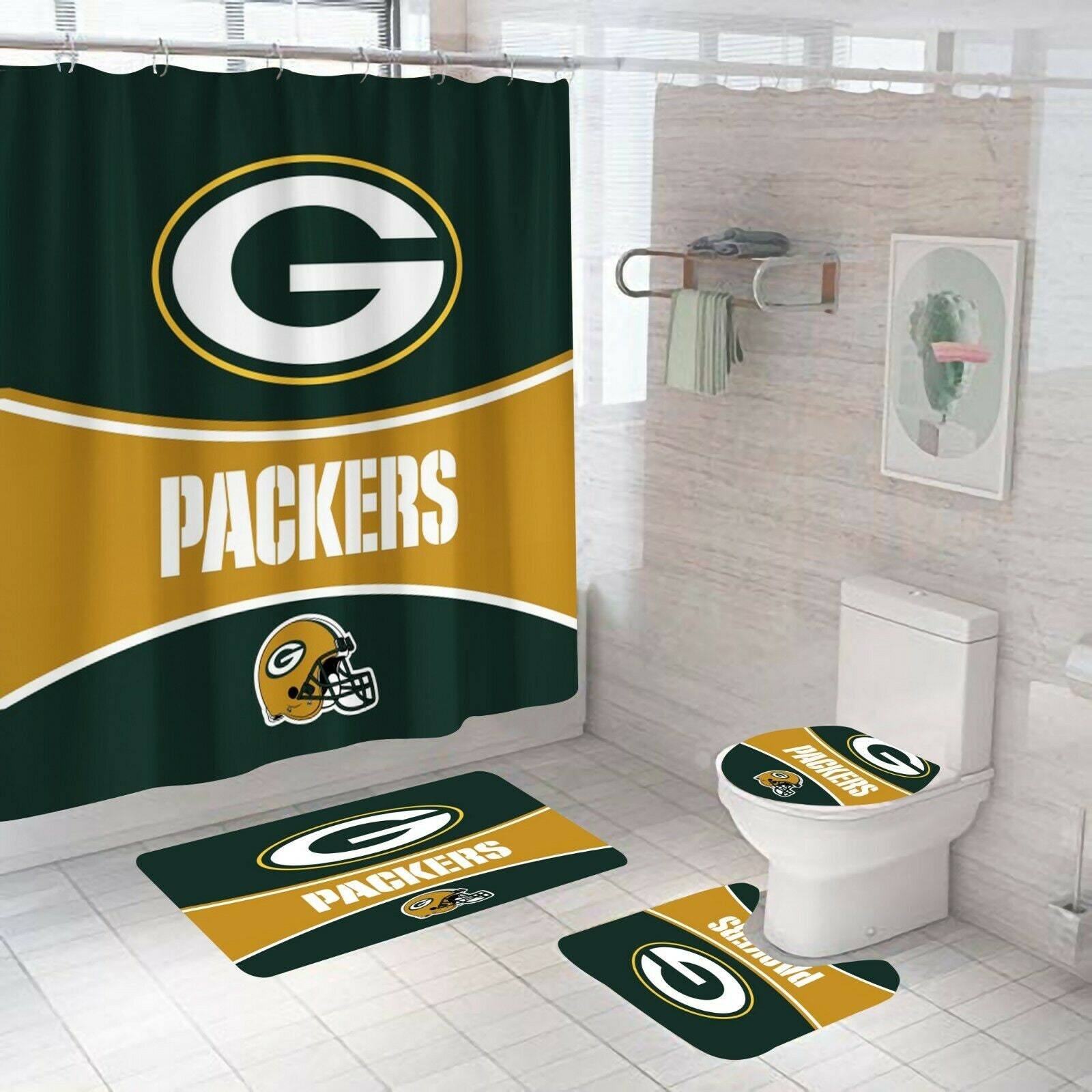 Green Bay Packers Bathroom Shower Curtain NonSlip Toilet Etsy