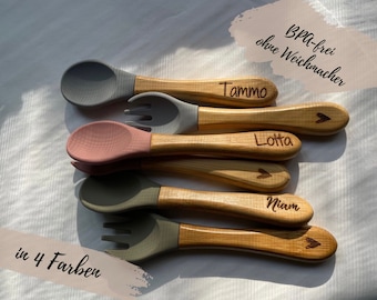 Children's cutlery - set of fork and spoon with engraving - heart on the fork