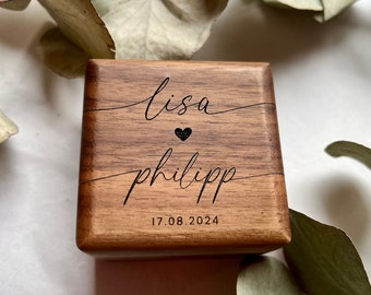 Caja de madera de nogal para anillos de boda con grabado para la boda