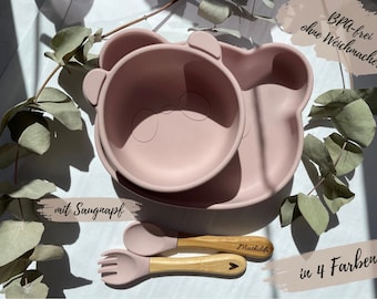 Panda Kindergeschirr | Set aus Besteck, Schüssel & Teller aus Silikon