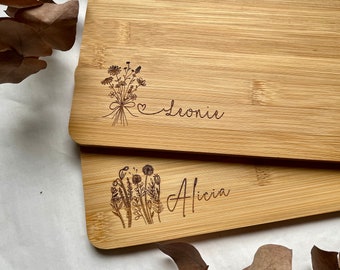 Personalized bamboo breakfast board, hygienic cutting board with name engraving