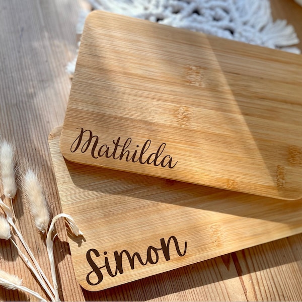 Personalized bamboo breakfast board, hygienic cutting board with name engraving