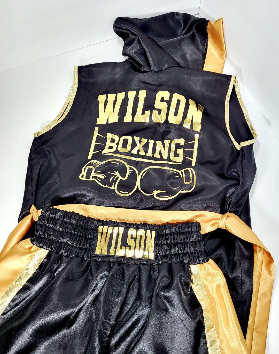 Personalized Adult Boxing Set Robe without Sleeve Shorts, Trunks
