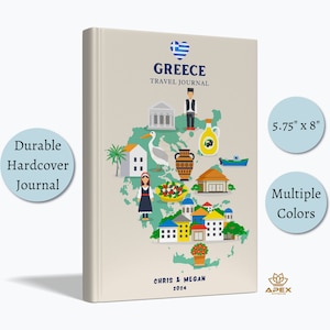 Griechenland Reisetagebuch, Griechenland Reisegeschenk, individuelles Griechenland Urlaub Notizbuch, Athen Hochzeitsreise Geschenk, griechische Karte Sammelalbum