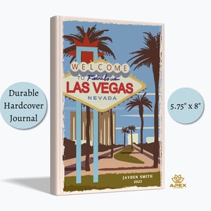 Carnet de voyage rétro à Las Vegas, livre EVJF Las Vegas, cadeau voyage Nevada, livre d'or personnalisé EVJF, cadeau Vegas