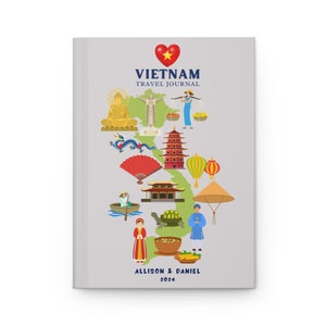 Carnet de voyage Vietnam, cadeau vietnamien, carnet de vacances personnalisé à Ho Chi Minh, cadeau lune de miel à Nha Trang, carnet de croquis de carte du Vietnam, livre de souvenirs Light Gray