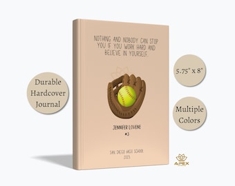 Regalo de sóftbol para personas mayores: cuaderno de sóftbol personalizado, recuerdo de graduación del equipo o jugador de la noche de graduación