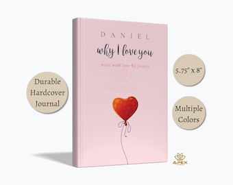 Reasons Why I Love You Book, Personalized Anniversary Journal, Gift For Boyfriend or Girlfriend