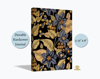 Dark Botanical Journal – Clematis Flower Notebook, Cottagecore Writing Gift, Dark Academia Book