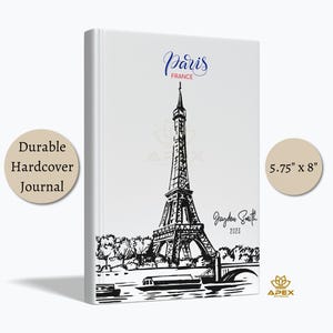 Diario de dibujo a mano de la Torre Eiffel, regalo de viaje a París, recuerdo personalizado de París, regalo de luna de miel en Francia, cuaderno de bocetos de la Torre Eiffel