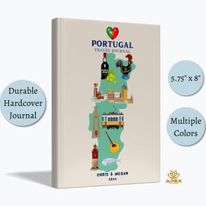 Portugal reisdagboek, Portugal cadeau, aangepast Portugal vakantie notitieboekje, Aveiro Sintra Portugal huwelijksreis cadeau, Portugal kaart plakboek