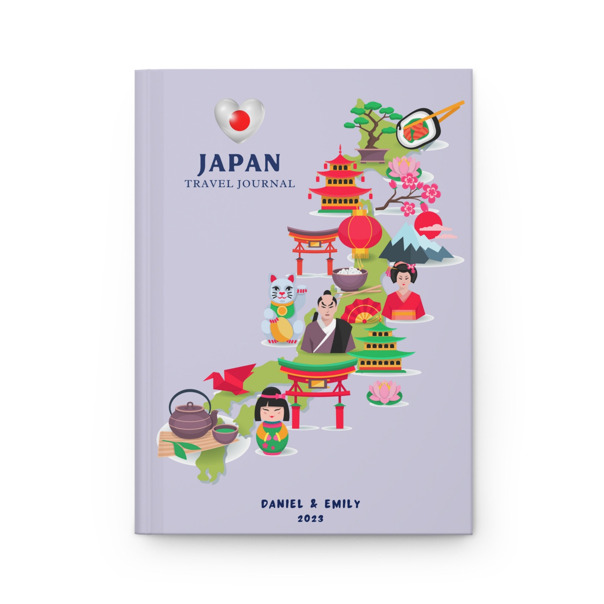 Carnet de voyage au Japon, cadeau Japon, carnet de vacances personnalisé au  Japon, cadeau de lune