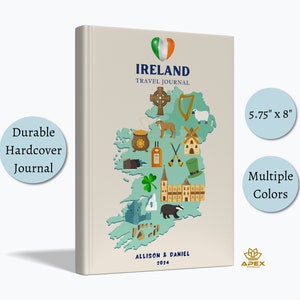 Diario de viaje de Irlanda, regalo de viaje de Irlanda, cuaderno de viaje con mapa de Irlanda, regalo de luna de miel en Dublín, cuaderno de bocetos del Anillo de Kerry, libro de recuerdos