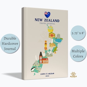 Nieuw-Zeeland reisdagboek, Nieuw-Zeeland reiscadeau, Aotearoa vakantie notitieboekje, Queenstown huwelijksreis cadeau, Nieuw-Zeeland kaart plakboek