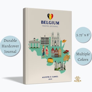 Carnet de voyage en Belgique, cadeau de voyage en Belgique, carnet de vacances personnalisé en Belgique, cadeau lune de miel à Bruxelles, carnet de croquis de carte de la Belgique, livre de souvenirs