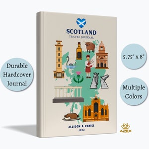 Carnet de voyage en Écosse, cadeau de voyage en Écosse, carnet de vacances personnalisé en Écosse, cadeau lune de miel d'Édimbourg, carnet de croquis de carte de l'Écosse