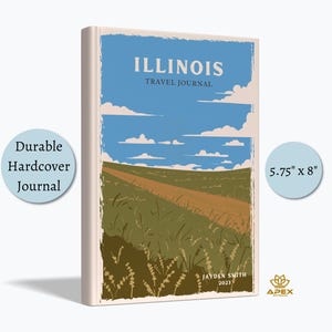 Illinois Travel Journal, Illinois Travel Gift, Custom Prairie State Notebook, Galena Honeymoon Gift, Springfield Sketchbook