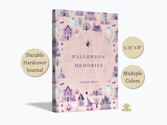 Personalized Halloween Notebook – Haunted House Journal in Pastel Purple and Pink, Custom Ghost & Pumpkin Memory Book Gift