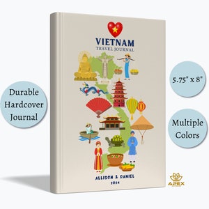 Carnet de voyage Vietnam, cadeau vietnamien, carnet de vacances personnalisé à Ho Chi Minh, cadeau lune de miel à Nha Trang, carnet de croquis de carte du Vietnam, livre de souvenirs Pearl Bush