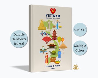 Carnet de voyage Vietnam, cadeau vietnamien, carnet de vacances personnalisé à Ho Chi Minh, cadeau lune de miel à Nha Trang, carnet de croquis de carte du Vietnam, livre de souvenirs