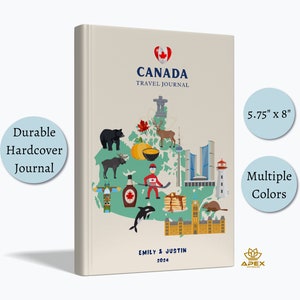 Diario de viaje a Canadá, regalo de viaje a Canadá, cuaderno personalizado para vacaciones en Canadá, regalo de luna de miel en Vancouver, cuaderno de dibujo con mapas de Canadá
